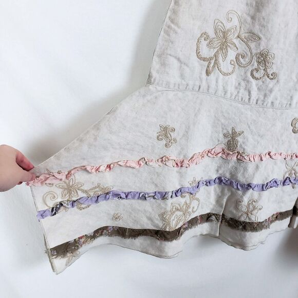 J Jill Linen Skirt Womens 16 Embroidered Romantic Boho Cottagecore Shabby Chic - Picture 2 of 12